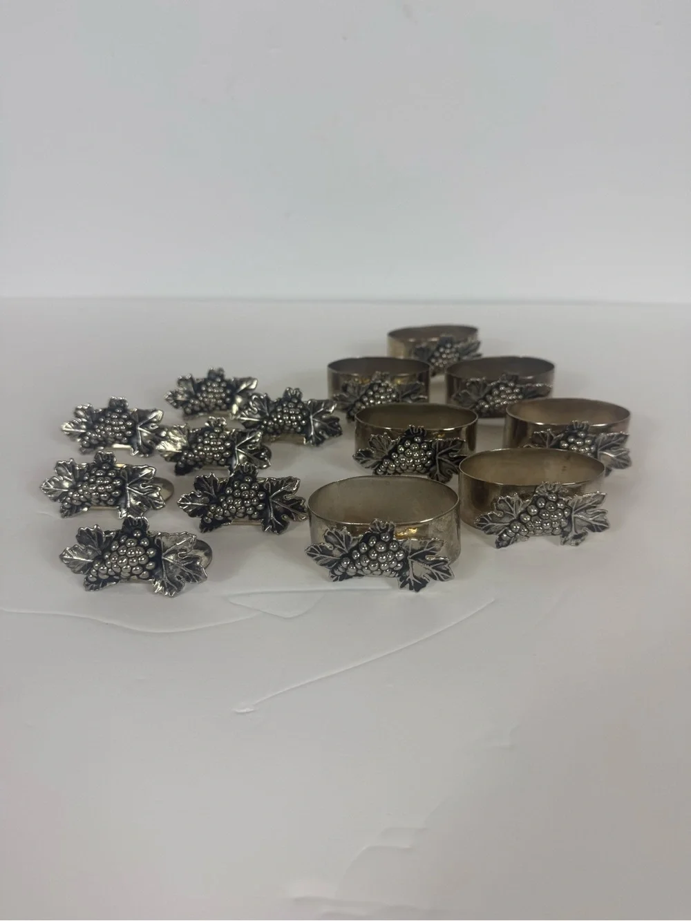 Silver Grape Cluster Napkin Rings and Place card Holders 7 Each